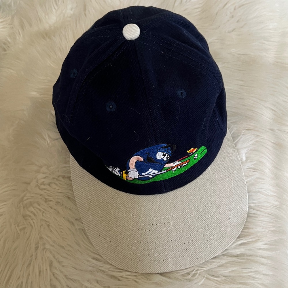 VTG Mars M&Ms Golf Cap Hat Blue Character Navy Tan Cotton Adjustable Strap-back